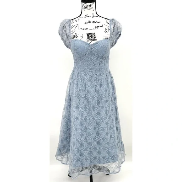 Lulus Exceedingly Elegant Midi Dress Sz Medium Blue Floral Applique Bustier NWT - Picture 4 of 11